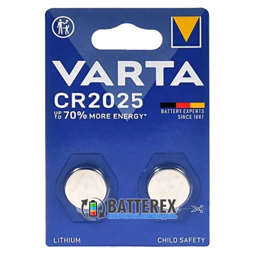 Батарейка CR2025 Varta Lithium 3V, блистер 2 шт., оригинал