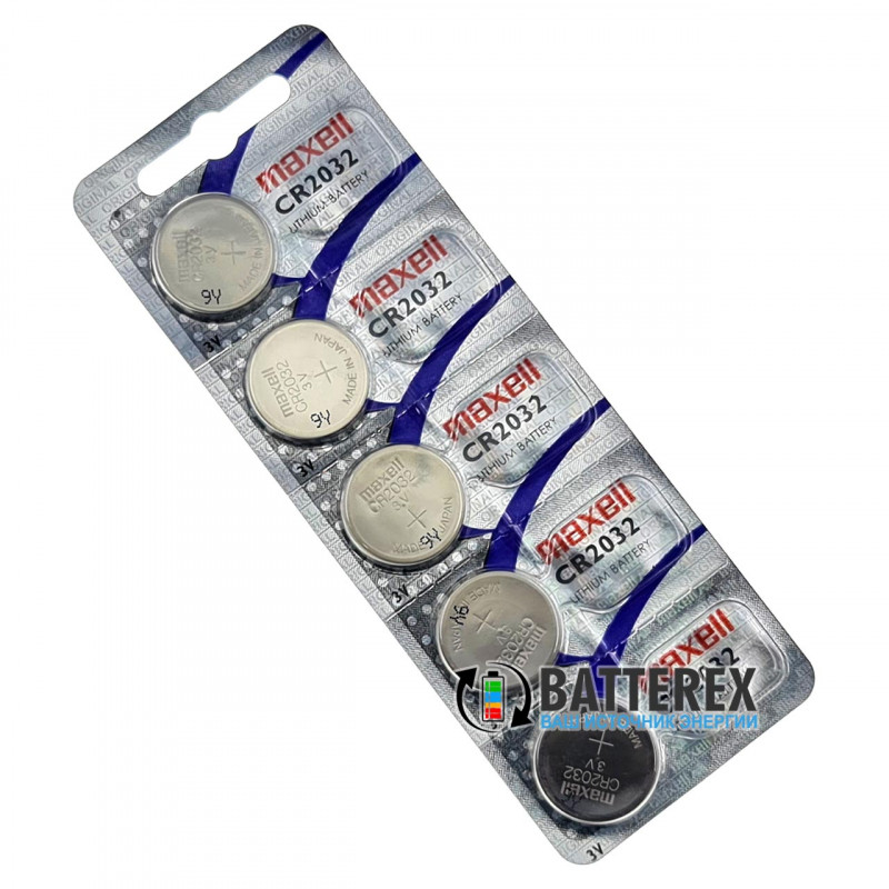 Батарейка CR2032 Maxell Lithium 3V, упаковка 5 шт. в голографическом блистере, оригинал Япония