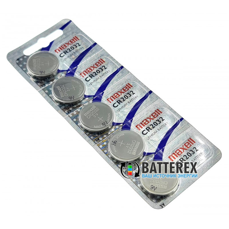 Батарейка CR2032 Maxell Lithium 3V, упаковка 5 шт. в голографическом блистере, оригинал Япония