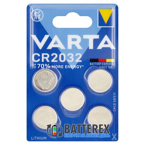 Батарейка CR2032 Varta Lithium 3V 230mAh, блистер 5 шт., оригинал