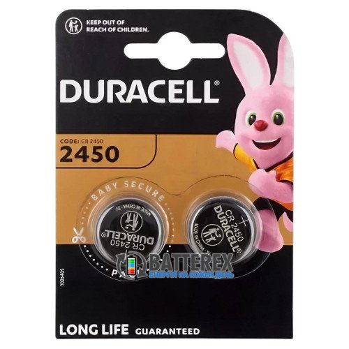 Батарейка CR2450 Duracell Lithium 3V, высокая ёмкость 620mAh, упаковка 2 шт. в блистере