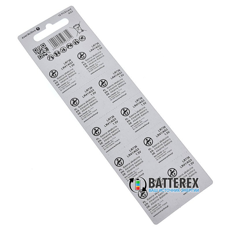 Батарейка щелочная LR41 AG3 Everactive Alkaline 1.5V (LR736 384 392 SR41)