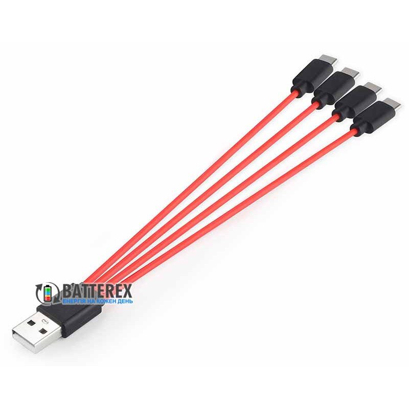 Кабель Soshine USB AM - 4xType-C Red 2.4А 0.2м на 4 порта USB Type-C для зарядки 4х аккумуляторов или устройств одновременно