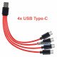 Кабель Soshine USB AM - 4xType-C Red 2.4А 0.2м на 4 порта USB Type-C для зарядки 4х аккумуляторов или устройств одновременно