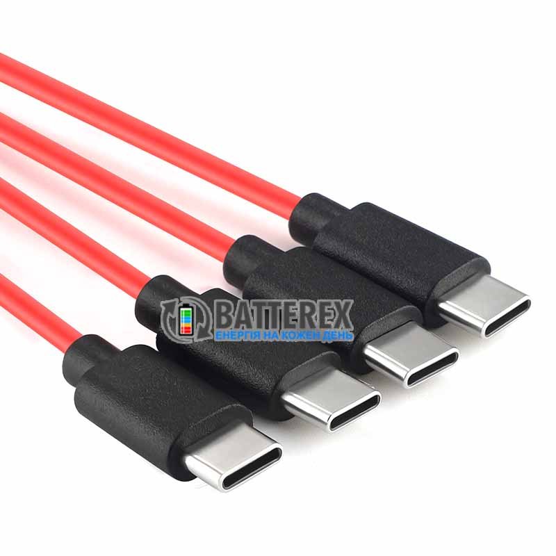 Кабель Soshine USB AM - 4xType-C Red 2.4А 0.2м на 4 порта USB Type-C для зарядки 4х аккумуляторов или устройств одновременно