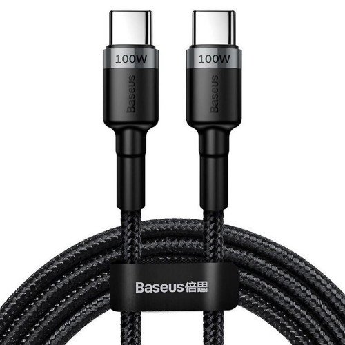 Кабель Baseus Cafule CATKLF-ALG1 Type-C to Type-C QuickCharge 3.0 100W 5-20V 5A, довжина 2м, чорний/сірий