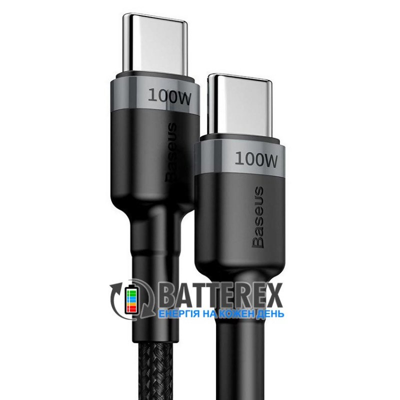 Кабель Baseus Type-C to Type-C 100W 5-20V 5A CATKLF-ALG1, довжина 2 метра, чорний/сірий