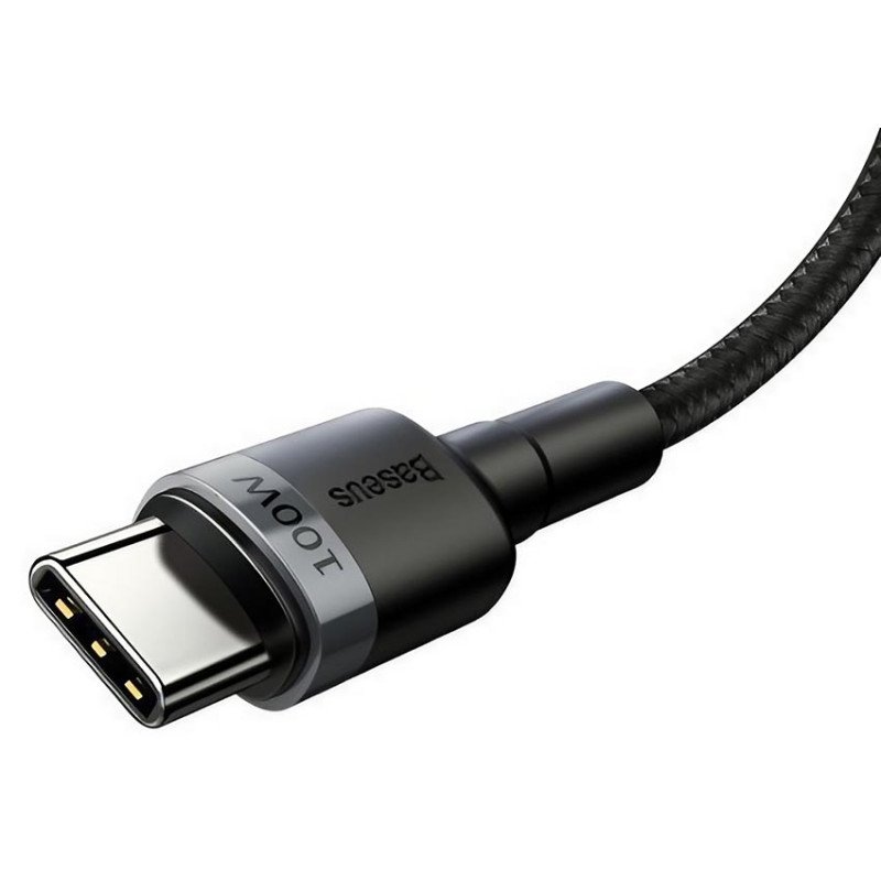 Кабель Baseus Type-C to Type-C 100W 5-20V 5A CATKLF-ALG1, довжина 2 метра, чорний/сірий