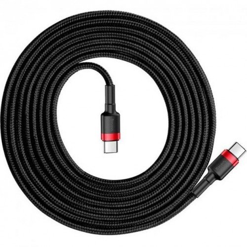 Кабель Baseus Cafule CATKLF-H91 Type-C to Type-C 3A Red/Black, длина 2 метра, красный/чёрный