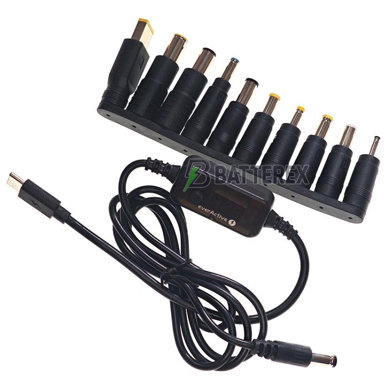 Універсальний адаптер живлення Everactive AD-PD65 USB-C - DC із вибором струму 5-20V та набором 10 перехідників