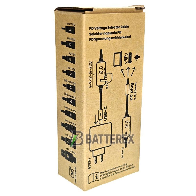 Універсальний адаптер живлення Everactive AD-PD65 USB-C - DC із вибором струму 5-20V та набором 10 перехідників