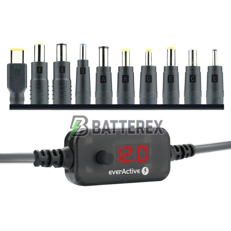 Універсальний адаптер живлення Everactive AD-PD65 USB-C - DC із вибором струму 5-20V та набором 10 перехідників