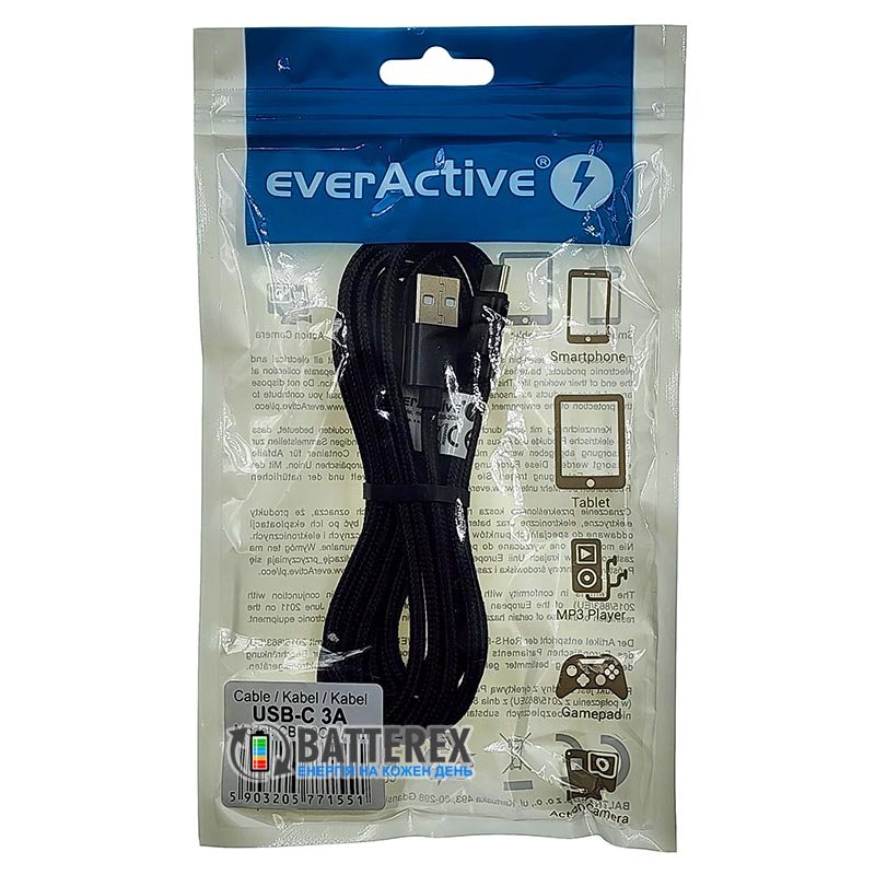 Кабель Everactive CBB-1CB USB - Type-C 3A 60W, длина 1 метр