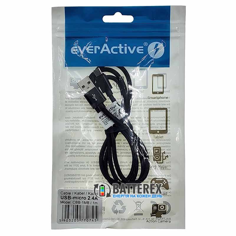 Кабель Everactive CBB-1MB USB - micro-USB 2.4A довжина 1 метр