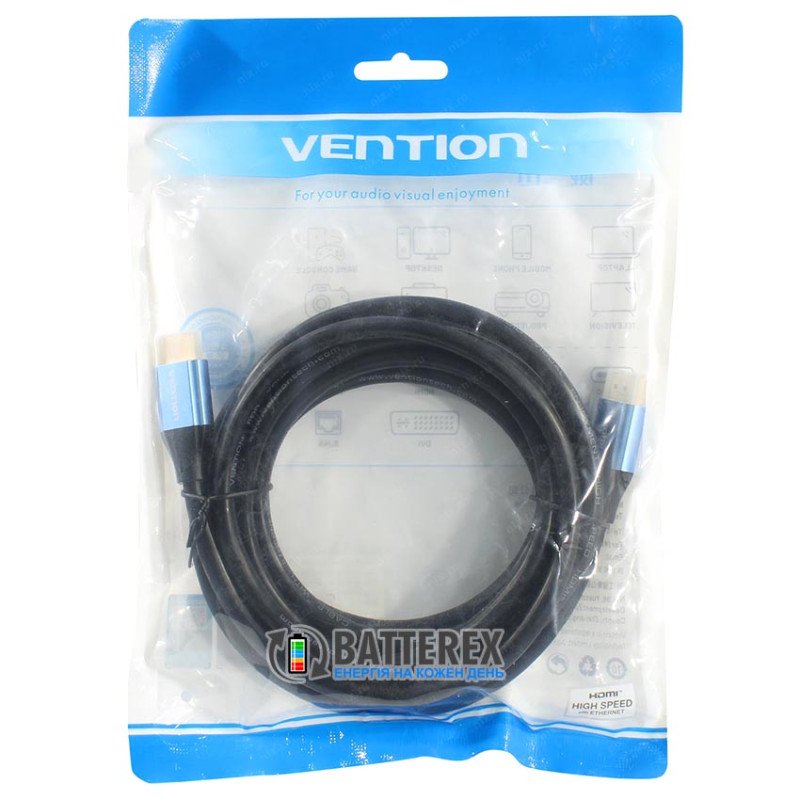 Кабель Vention HDMI to HDMI v2.0, позолоченные коннекторы, поддержка 4K, 32 канала аудио, длина 3 м, чёрный