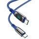 Кабель с индикацией мощности заряда HOCO S51 Charging Power Display Type-C to Type-C 100W PD Blue, длина 1м, синий