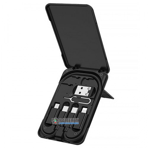 HOCO U86 Treasure - компактний набір USB кабелів та перехідників 6-в-1, скріпка для SIM-картки, кейс-підставка для телефону