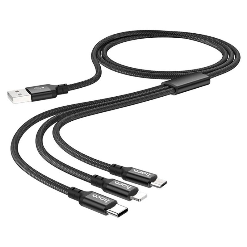 Универсальный кабель 3-в-1 HOCO X14 USB - Type-C - Lightning - microUSB 2A, длина 1 м