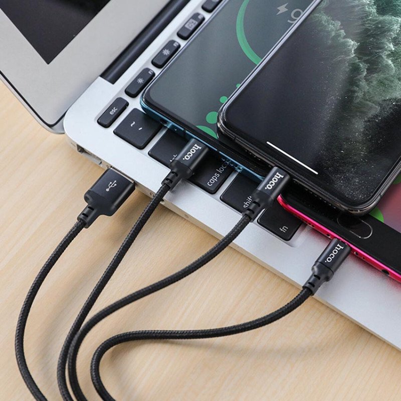 Универсальный кабель 3-в-1 HOCO X14 USB - Type-C - Lightning - microUSB 2A, длина 1 м
