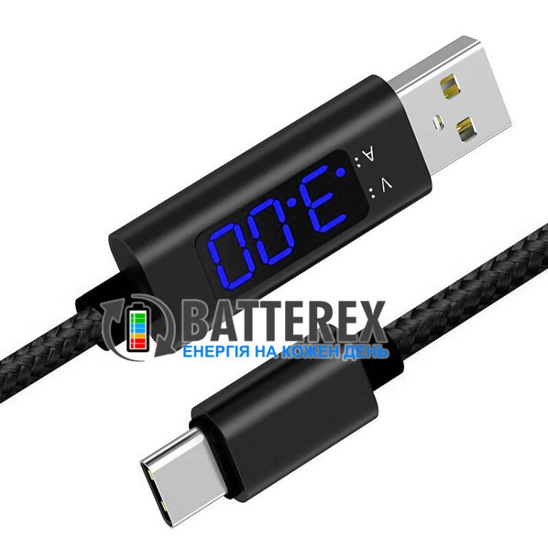 Кабель PowerPlant CA913176 USB - Type-C 1м із тестером струму та напруги