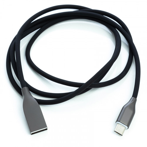 Кабель PowerPlant USB 2.0 AM - micro USB 1м - супергибкий силиконовый - чёрный - 2.4А