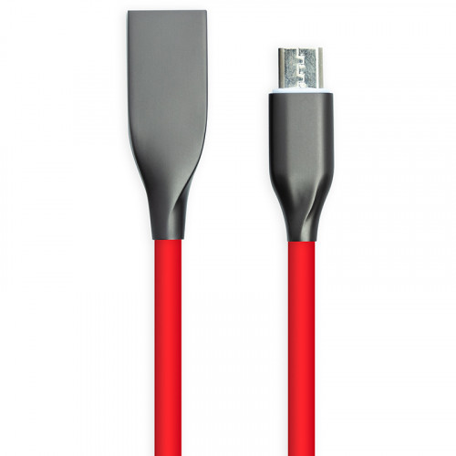 Кабель PowerPlant USB 2.0 AM - micro USB 2.4А 1м супергибкий силиконовый, красный