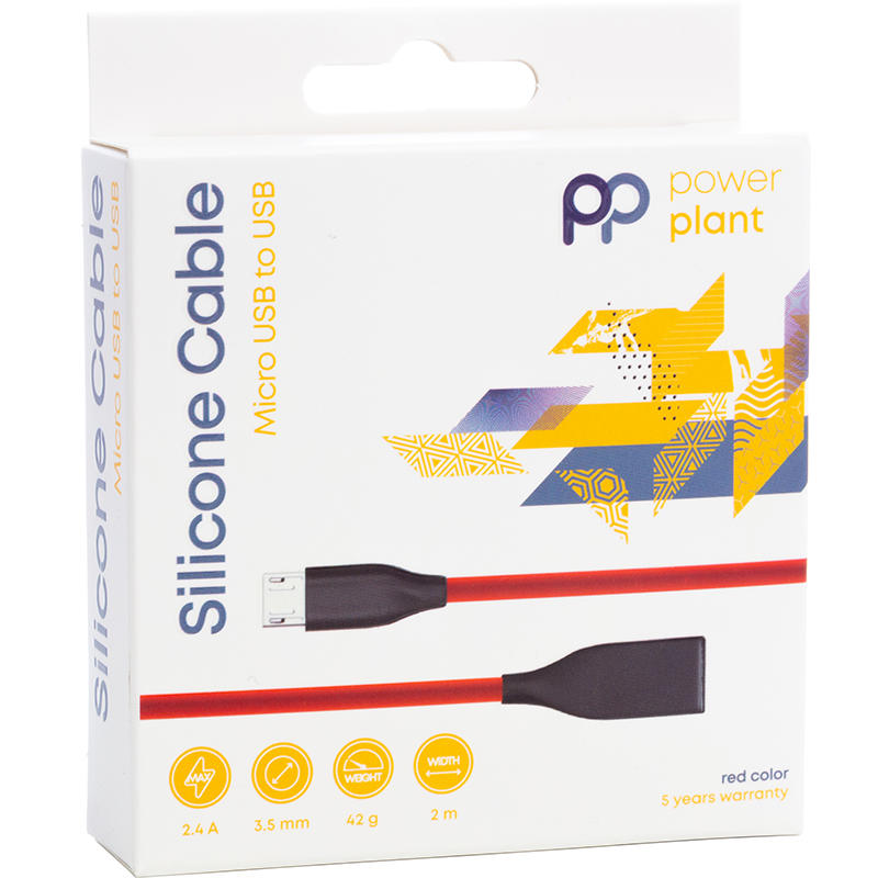 Кабель силиконовый супергибкий PowerPlant USB 2.0 AM - micro-USB 2.4А, длина 2 метра, цвет красный
