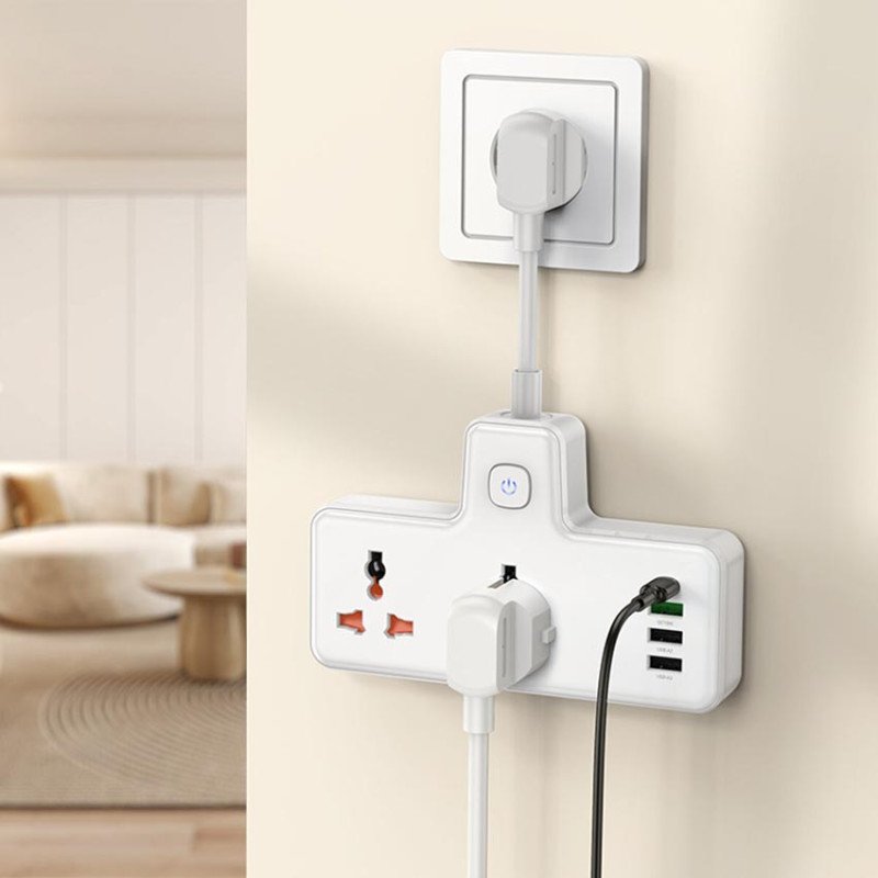Мережевий подовжувач HOCO AC12A Reise 2-position Expansion Socket на 2 універсальні розетки, 3x USB та 1x Type-C PD 30W