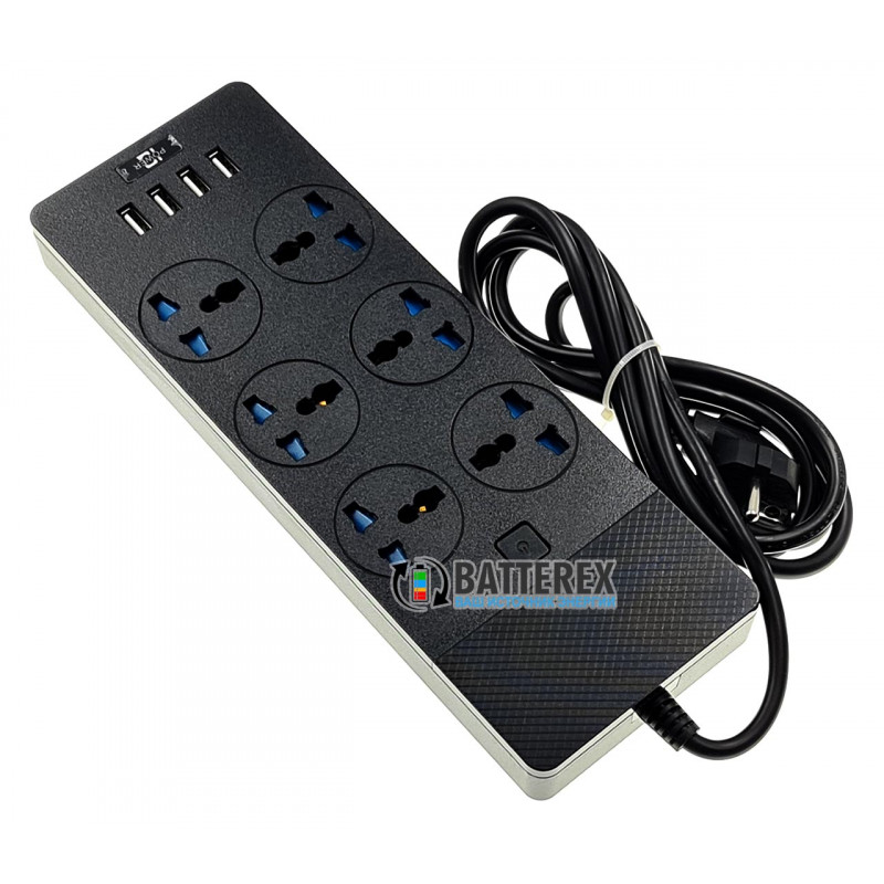 Мережевий фільтр - подовжувач IQ Power TB-T12 на 6 розеток та 4 USB-порти - довжина 2 м