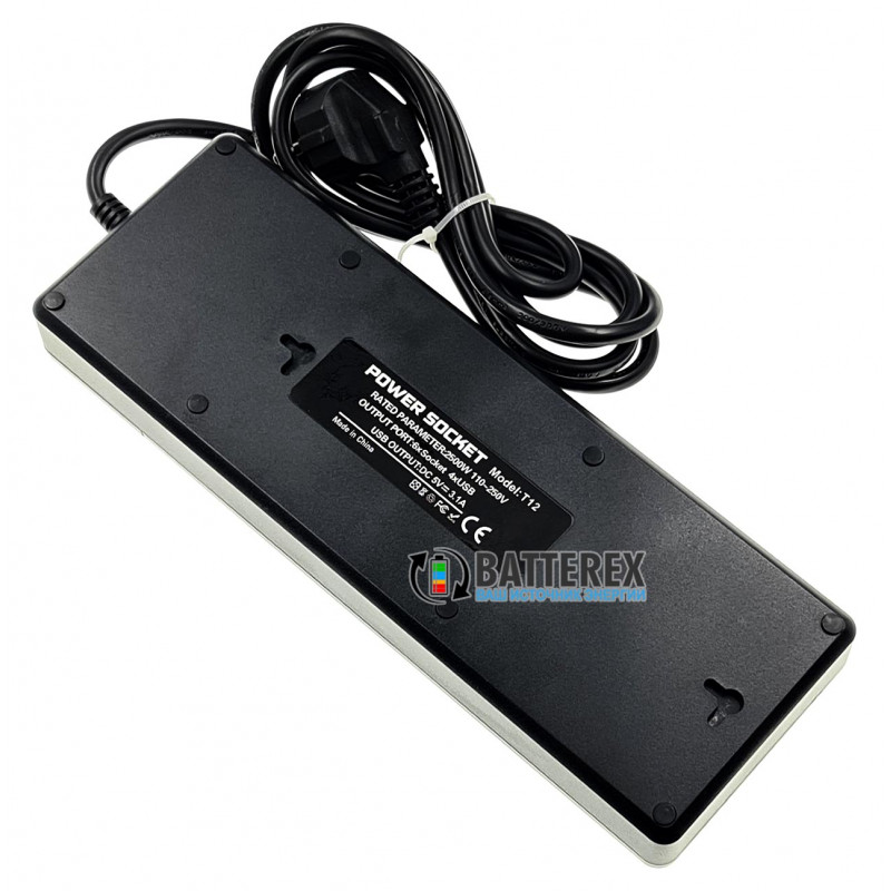 Мережевий фільтр - подовжувач IQ Power TB-T12 на 6 розеток та 4 USB-порти - довжина 2 м