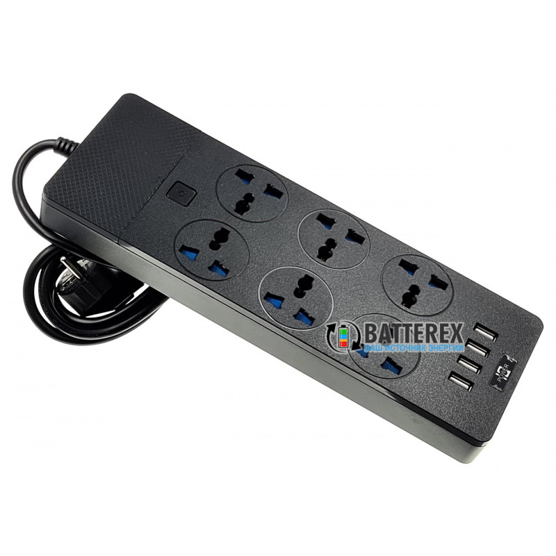 Мережевий фільтр - подовжувач IQ Power TB-T12 на 6 розеток та 4 USB-порти - довжина 2 м
