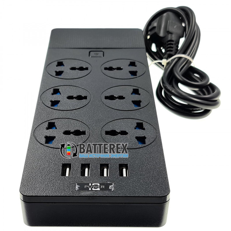 Мережевий фільтр - подовжувач IQ Power TB-T12 на 6 розеток та 4 USB-порти - довжина 2 м