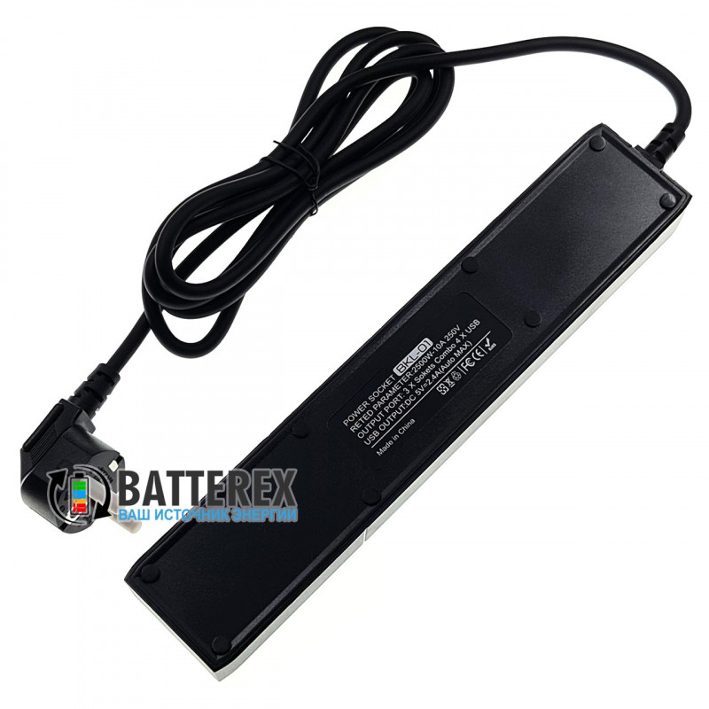 Сетевой фильтр (удлинитель) BKL-01 на 3 розетки и 4 порта USB 5V 3,4A - длина 2м