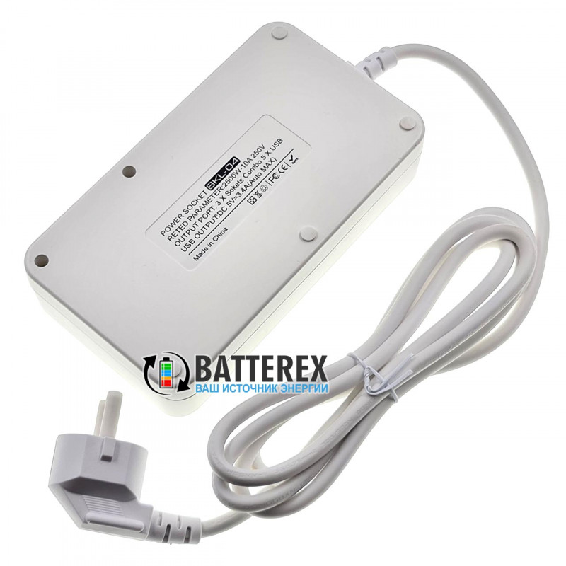 Сетевой фильтр (удлинитель) BKL-04 2500W с таймером отключения на 3 розетки и 5 портов USB 5V 3,4A - длина 2м