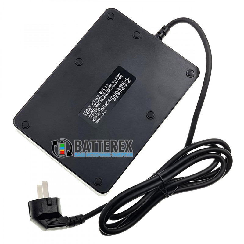 Сетевой фильтр (удлинитель) BLK-11 2500W на 6 розеток, 5 портов USB 5V 3,4A и 1 порт Type-C, таймер отключения, длина 2м