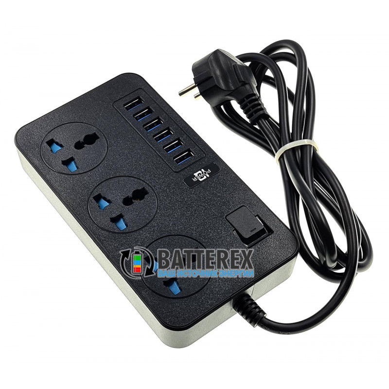 Сетевой фильтр (удлинитель) IQ Power TB-T09 на 3 розетки и 6 USB-портов - длина 2м