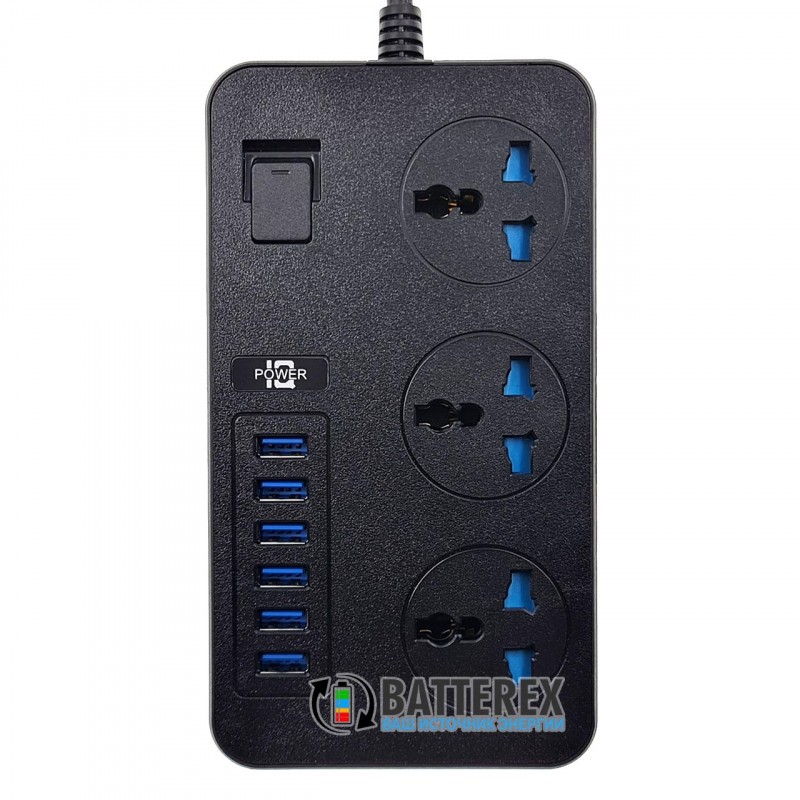 Сетевой фильтр (удлинитель) IQ Power TB-T09 на 3 розетки и 6 USB-портов - длина 2м