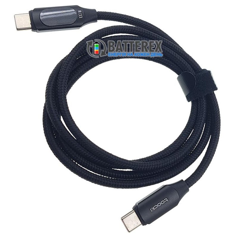 Кабель із індикацією потужності заряду TOOCKI TQ-X01 Type-C to Type-C 5A 100W Digatal Display, довжина 1м, чорний