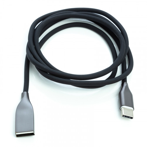 Кабель PowerPlant USB AM - Type-C 2.4А 1м супергибкий силиконовый, чёрный