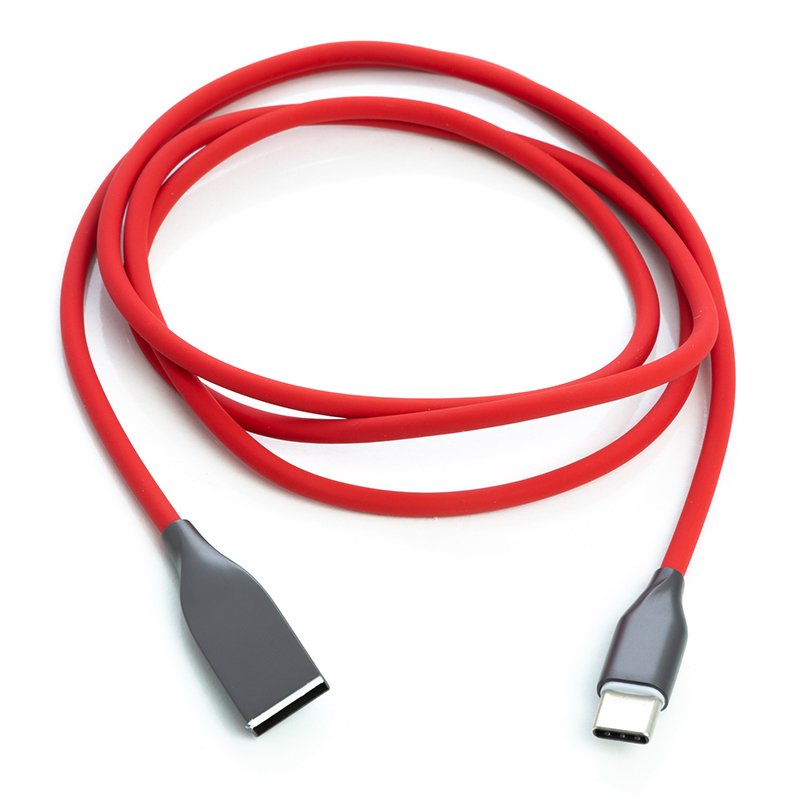 Кабель PowerPlant USB AM - Type-C 2.4А 1м супергибкий силиконовый, красный цвет, для зарядки и передачи данных
