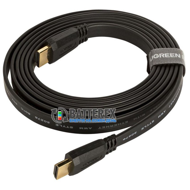 Кабель 4K HDMI плоский UGREEN ED015 UGR-70159 Flat Cable v2.0 2м чёрный, позолоченные коннекторы, поддежка 4K, 32 канала аудио