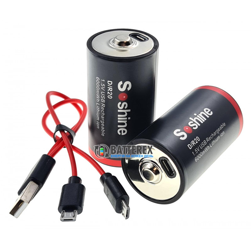 Літієвий акумулятор D R20 Li-ion Soshine 6000mWh 1.5V Protected micro-USB поштучно від 1 шт.