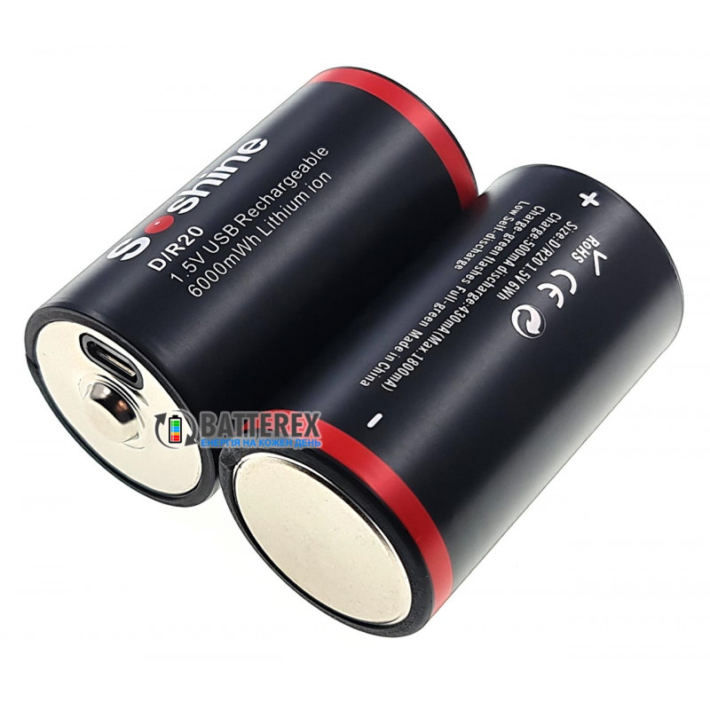 Літієвий акумулятор D R20 Li-ion Soshine 6000mWh 1.5V Protected micro-USB поштучно від 1 шт.