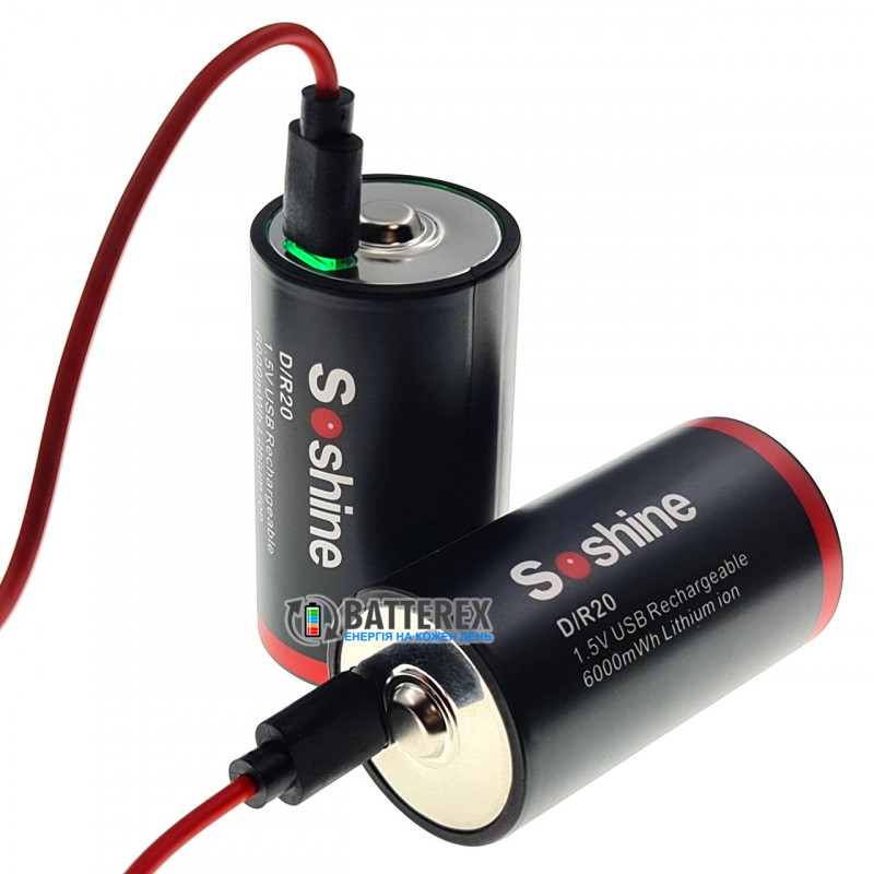 Літієвий акумулятор D R20 Li-ion Soshine 6000mWh 1.5V Protected micro-USB поштучно від 1 шт.