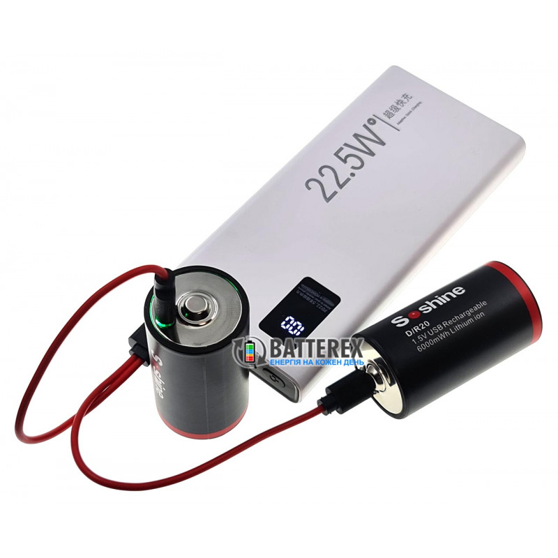 Літієвий акумулятор D R20 Li-ion Soshine 6000mWh 1.5V Protected micro-USB поштучно від 1 шт.