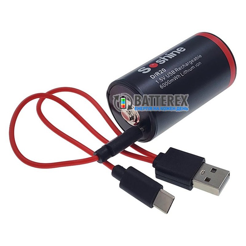 Літієвий акумулятор D R20 Li-ion Soshine 6000mWh 1.5V Protected USB Type-C поштучно від 1 шт.