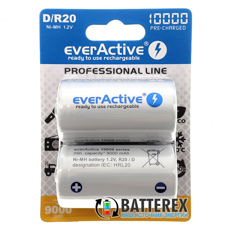 Акумулятор R20 D Everactive 10000 mah Ready to use від 1 шт.