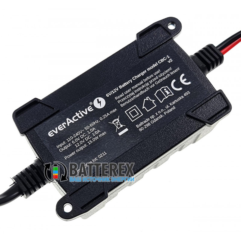 Зарядний пристрій EverActive CBC-1 для мото та авто акумуляторів 6V/12V