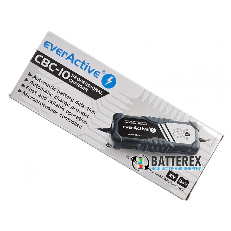 Зарядний пристрій EverActive CBC-10 для мото та авто акумуляторів 12V и 24V