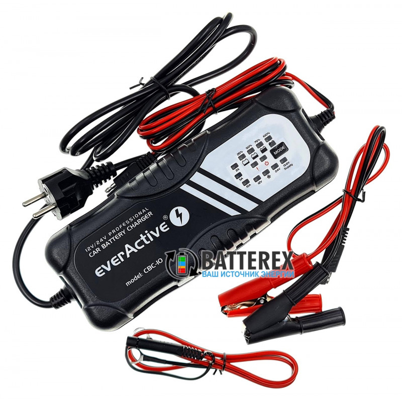 Зарядний пристрій EverActive CBC-10 для мото та авто акумуляторів 12V и 24V